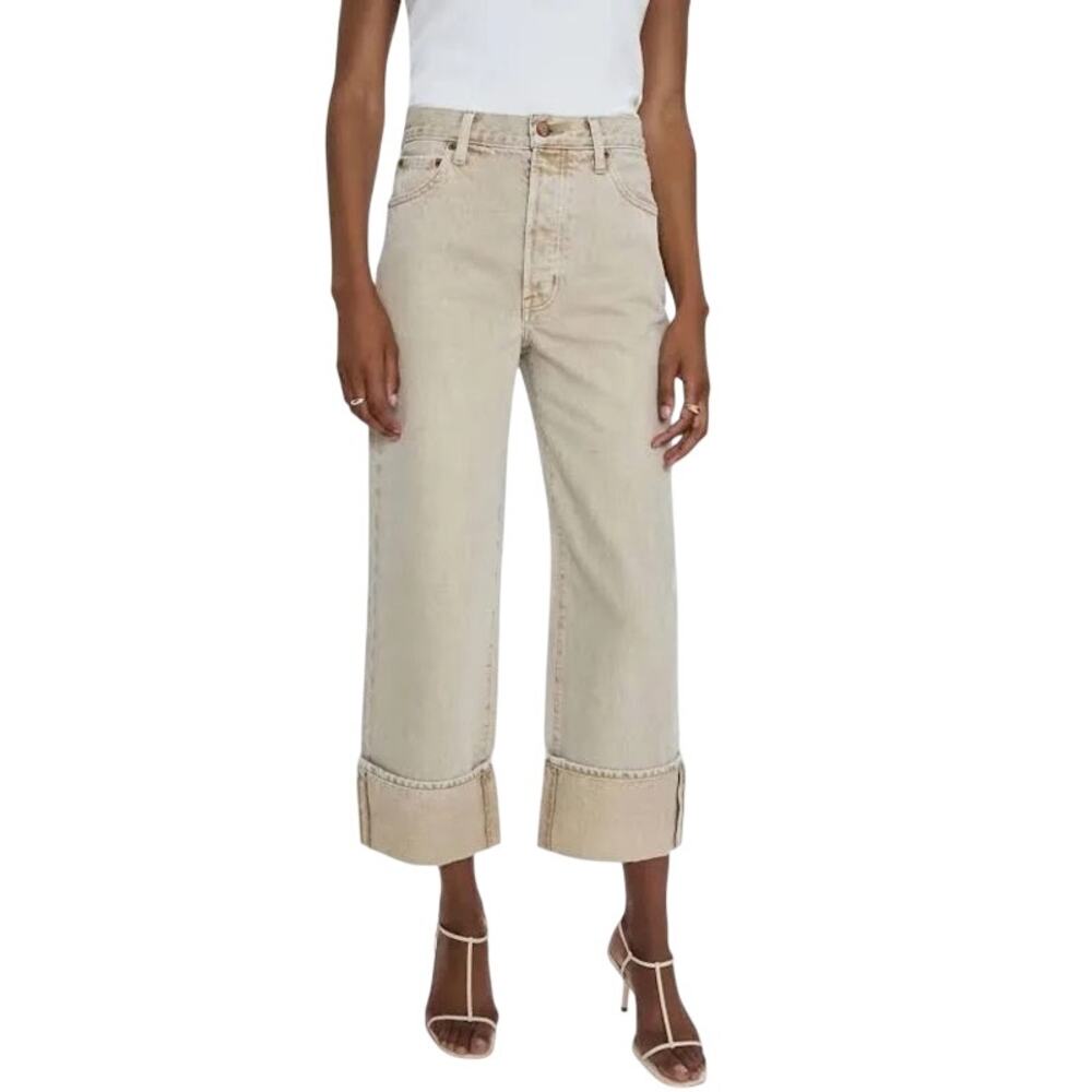 Pistola (29) Beige High-Rise Straight-Leg Cuffed Button Fly Jeans